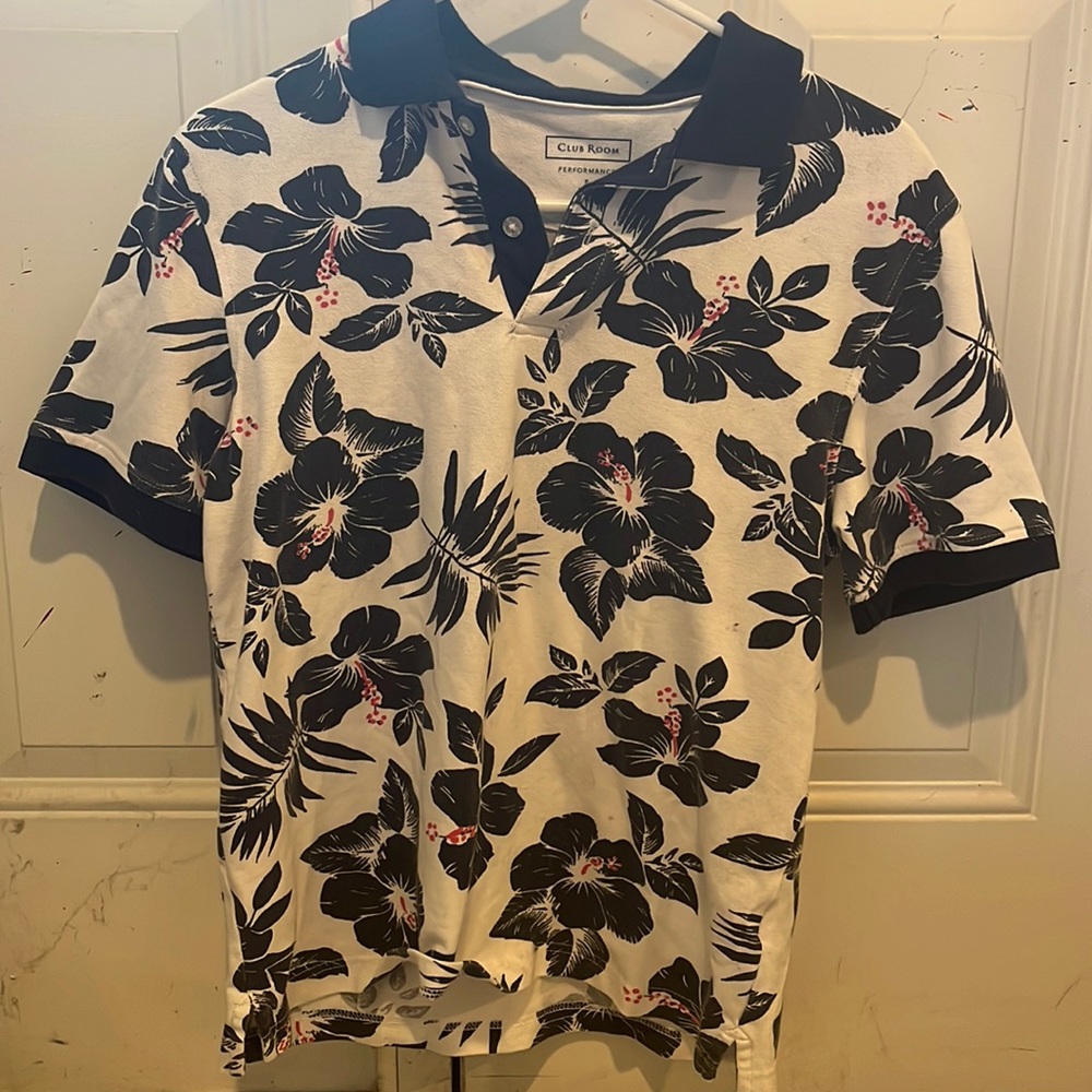 Mens floral polo golf shift white and blue, SMALL